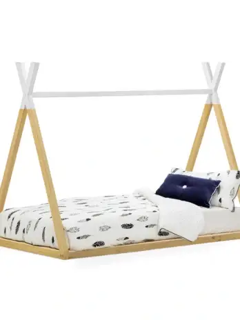 Teepee Kids Single Bed Frame, White & Natural Timber