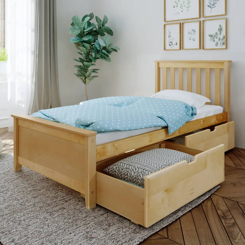 Single Wooden Guest Bed with Storage and Trundle – Sander Single bed Single single bed with drawers julood art