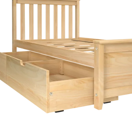 Single Wooden Guest Bed with Storage and Trundle – Sander Single bed Single single bed with drawers julood art