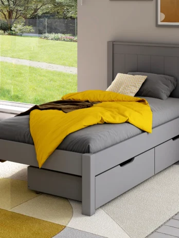 Classic Low End Single Bed in Grey with a Pair of Drawers