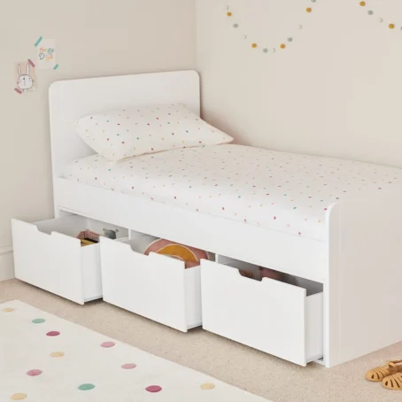 Single Wooden Guest Bed with Storage and Trundle – Sander Single bed Single single bed with drawers julood art