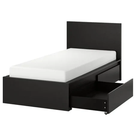 Single Wooden Guest Bed with Storage and Trundle – Sander Single bed Single single bed with drawers julood art