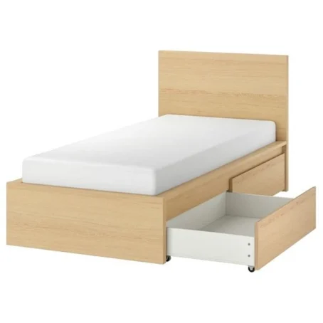 Single Wooden Guest Bed with Storage and Trundle – Sander Single bed Single single bed with drawers julood art