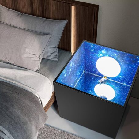 Modern Black Abstract Coffee Table with Infinity Mirror Well, Cool Square Coffee Table for Futuristic Decor, Unique Side Table/Night Stand/Bedside Table for Living Room Bedrthroom JULOODR ART