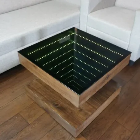 Modern Black Abstract Coffee Table with Infinity Mirror Well, Cool Square Coffee Table for Futuristic Decor, Unique Side Table/Night Stand/Bedside Table for Living Room Bedrthroom JULOODR ART